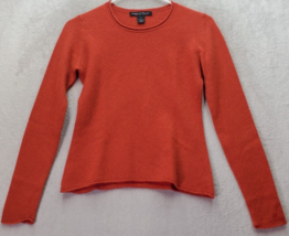 Marina Luna Sweater Womens Small Orange Crop 100% Cashmere Long Sleeve Crew Neck - £18.05 GBP
