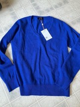 New with Tags Quince Sapphire Blue Mongolian Cashmere V Neck Sweater sz ... - £36.81 GBP