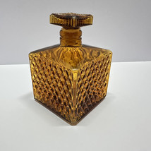 Vintage Diamond Point Amber Glass Square Decanter Bottle With Stopper MC... - $13.81