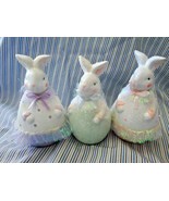 3 Easter Bunnies Bunny n Eggs Figurine Ceramic  - £14.90 GBP