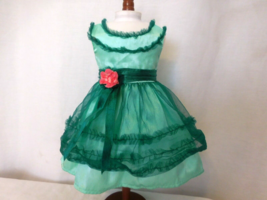 American Girl Doll Maryellen Birthday Dress Green Fancy Ruffle Tulle Pink Flower - $37.62