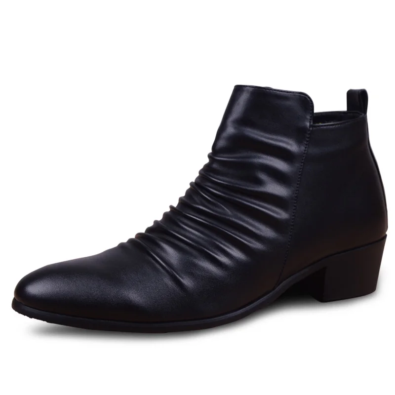  Leather Men Ankle Boots High Top Zip Suit Shoes Black Dress Boots Spring Autumn - £220.79 GBP