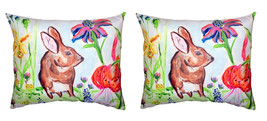 Pair of Betsy Drake Brown Rabbit Right No Cord Pillows 16 x 20 - £63.30 GBP