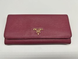 Prada Dark Pink Saffiano Leather Fold-over Continental Long Wallet, Auth... - $165.00