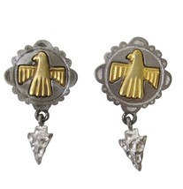 Vintage Thunderbird Earrings Brass Silver Southwest Arrowhead Pierced - £19.41 GBP