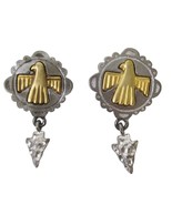 Vintage Thunderbird Earrings Brass Silver Southwest Arrowhead Pierced - £19.82 GBP