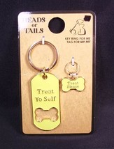 Keychain &amp; Matching Dog Tag Treat Yoself &amp; Treat Please on card - £6.03 GBP
