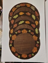 Autumn Hill Fall Leaves Glass BEADED Placemats Charger Round Brown Set of 4 EUC! - £71.69 GBP