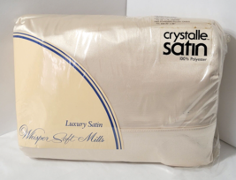 Full Size Satin Sheet Set NIP Vtg 4 Pieces Cream Whisper Soft Mills Machine Wash - £38.60 GBP