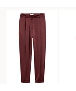 H&amp;M Satin Relaxed Fit Cropped tapered leg cuffed hem pants Burgundy size 6 - $27.33