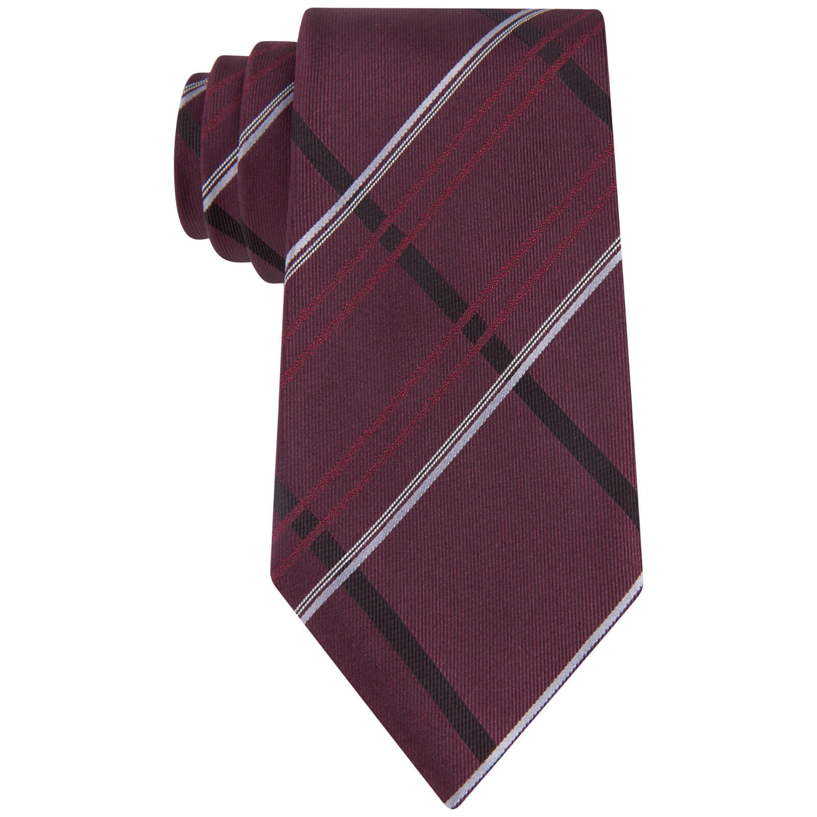 KENNETH COLE REACTION Burgundy Red Twill Ground Grid Check Silk Classic Tie - $19.99