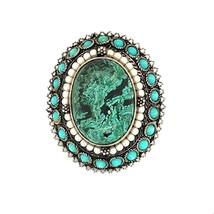 Vintage Signed Sterling 925 Eilat King Solomon Stone with Turquoise Oval Brooch - £67.26 GBP