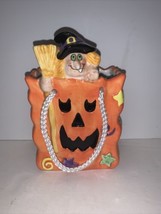 Halloween Decor Ceramic Planter Decoration Witch In Treat Or Treat Bag 6” - £13.17 GBP