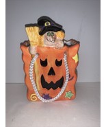 Halloween Decor Ceramic Planter Decoration Witch In Treat Or Treat Bag 6” - £13.18 GBP