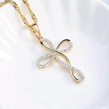 1 Ct Round Cut Moissanite Cross Infinity Pendant 14K Yellow Gold Plated Silver - $112.19