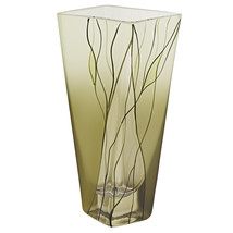 8 Mouth Blown European Made Green Glass Hand Decorated Squarish Vase - £96.81 GBP