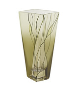 8 Mouth Blown European Made Green Glass Hand Decorated Squarish Vase - £97.40 GBP
