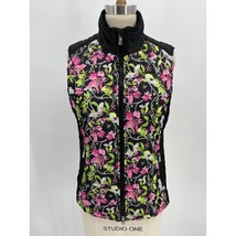 Daily Sports Women&#39;s Full Zip Puffer Vest Sz S Black Pink Green Floral P... - $49.00