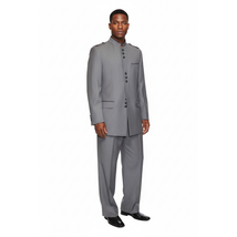 Mens Apollo King Banded Collarless suit Chinese Mandarin Wide leg AG93 Gray image 4