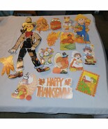 Lot of 15 Vintage Thanksgiving Die Cut Cutout Decorations Pilgrims Pumpkin - $31.86 CAD