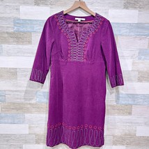 Boden Embroidered Corduroy Kaftan Dress Purple 3/4 Sleeve Lined Womens US 8  - £27.68 GBP