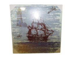 Nautical Theme Canvas Art Print Lighthouse Ship Birds 15.5&quot; x 15.5&quot; New Sealed - $14.85