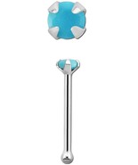 14k White Gold Prong Setting Turquoise Stone Nose Bone Piercing Stud - $32.46 CAD