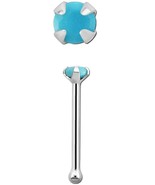 14k White Gold Prong Setting Turquoise Stone Nose Bone Piercing Stud - £18.97 GBP