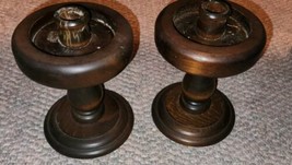 Pair Vintage Brown Wood Candle Holder Candlestick Country Decor 6&quot;Tall - $14.99