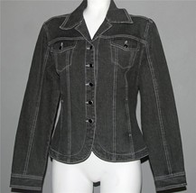 Christine Alexander Black Swarovski Buttons 4-Pkt Black Denim Jacket Wm&#39;s M NOWT - £34.36 GBP