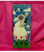 CAT BEES &amp; TULIPS 3D WHIMSICAL 9 3/4&quot; WALL HANGING PLAQUE RESIN - £4.63 GBP