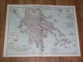 1908 Antique Map Of Greece / Aeg EAN Sea Islands / Turkey - £19.23 GBP