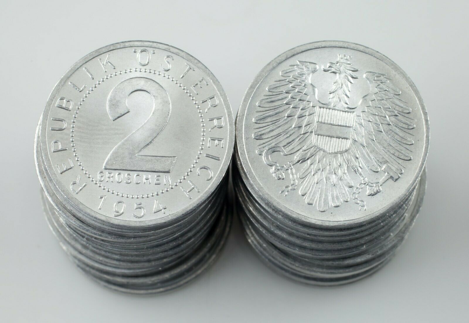 1954 Austria 2 Groschen Coin Lot (20 coins) All in Unc-BU Condition! KM# 2876 - £21.37 GBP