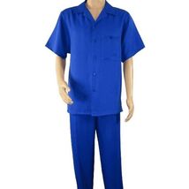 Men 2pc Walking Leisure Suit Short Sleeves By DREAMS 256-21 Solid Royal Blue image 2
