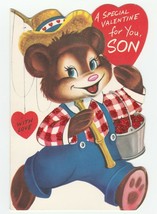 Vintage Valentine Card Fishing Bear Glitter Rust Craft 1950&#39;s For Son - £6.97 GBP