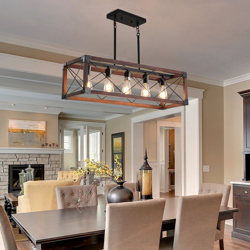 Red Wood Farmhouse Pendant Light, 32" Rectangle Item image 3