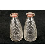 Oil &amp; Vinegar Cruets Diamond Pattern, Vintage Glass Beehive Shape, Flip ... - $33.44 CAD