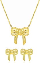 Bow Earrings Necklaces Jewelry Set for Women Girl Classic Ribbon Bowknot Stud - £10.82 GBP