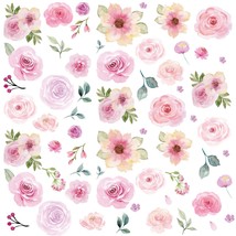 60 Pcs Flower Peel And Stick Wall Decals Watercolor Vinyl Peony Floral And Leave - £11.78 GBP