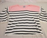 CHARLOTTE RUSSE PINK WHITE BLACK STRIPED KNITTED CROCHET LONG SLEEVE SHI... - $17.00