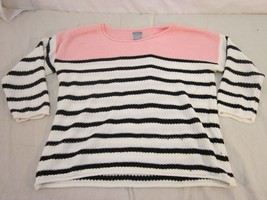 CHARLOTTE RUSSE PINK WHITE BLACK STRIPED KNITTED CROCHET LONG SLEEVE SHI... - $17.00