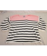 CHARLOTTE RUSSE PINK WHITE BLACK STRIPED KNITTED CROCHET LONG SLEEVE SHI... - $22.01 CAD