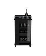 Black Bar Cart: Glass Door, 2 Shelves, Casters - $361.97 CAD