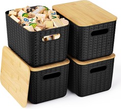 4 Packs Storage Bins With Bamboo Lids - Plastic Storage Containers With,... - $47.96