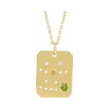 14k Yellow Gold Gemini Zodiac Constellation Peridot and Diamond Necklace - £598.71 GBP