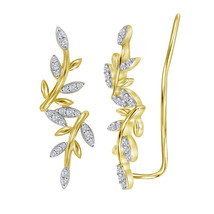 10k Yellow Gold Womens Round Diamond Climber Floral Earrings 1/5 Cttw - $299.00