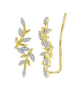 10k Yellow Gold Womens Round Diamond Climber Floral Earrings 1/5 Cttw - $299.00