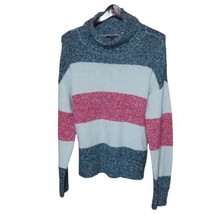 Olivia Sky Sweater Womens Size XL Stripes Pink Green Turtleneck Drop Sleeve - £11.09 GBP