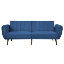 Modern Scandinavian Blue Linen Upholstered Sofa Bed with Wooden Legs - $12,473.15 MXN