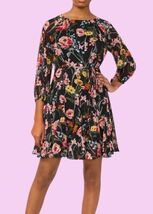 $79 Msk Women's Printed Tie-Waist Long-Sleeve Chiffon Dress XL Black/ros... - $24.26